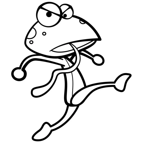 Coloring humor cartoon frog running with white background — Stock Vector