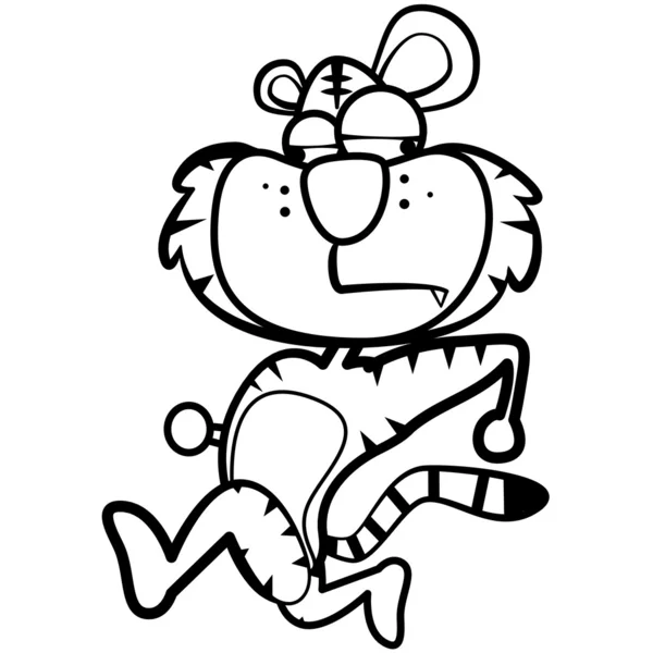 Coloriage humour dessin animé tigre courir avec fond blanc — Image vectorielle