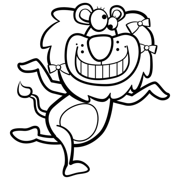 Para colorear humor león de dibujos animados corriendo con fondo blanco — Vector de stock