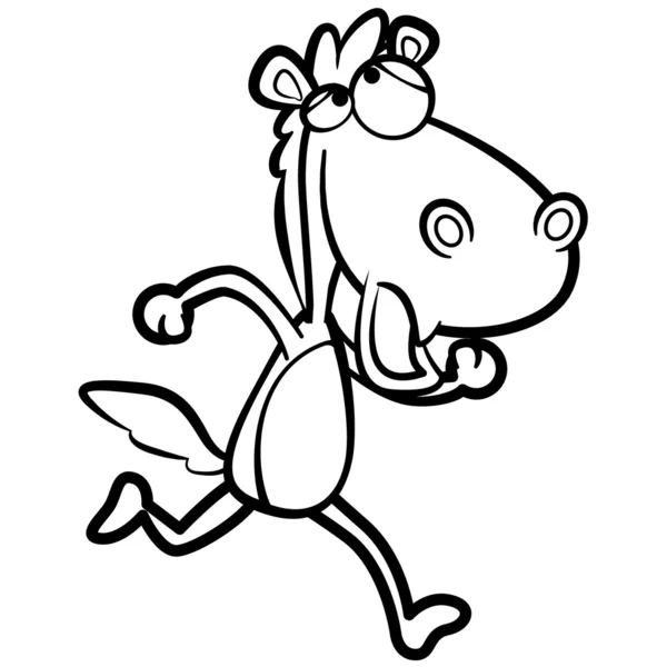 Para colorear humor caballo de dibujos animados corriendo con fondo blanco — Vector de stock