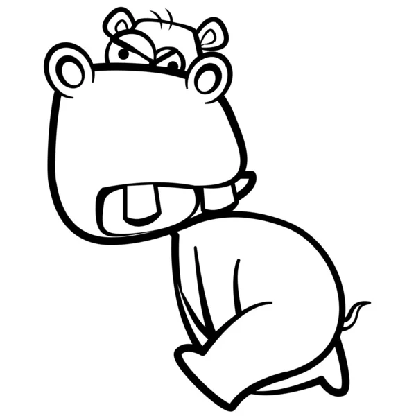 Colorir humor desenho animado hipopótamo correndo com fundo branco — Vetor de Stock