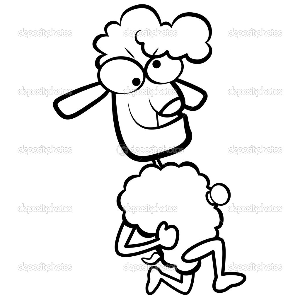 Disegni da colorare pecora cartoon di umorismo in esecuzione con sfondo bianco — Vettoriale Stock