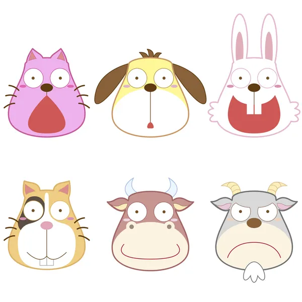 Dibujos animados cabeza de animal conjunto — Vector de stock