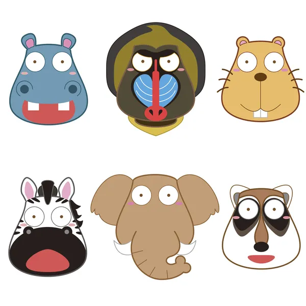 Cartoon animal head set — Stock Vector