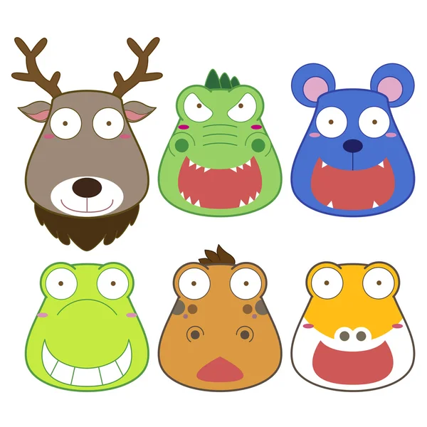 Dibujos animados cabeza de animal conjunto — Vector de stock