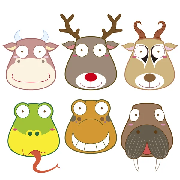 Dibujos animados cabeza de animal conjunto — Vector de stock