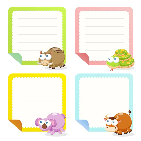 Cute animal note papers collection — Stock Vector