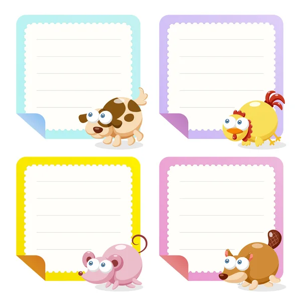 Cute animal note papers collection — Stock Vector