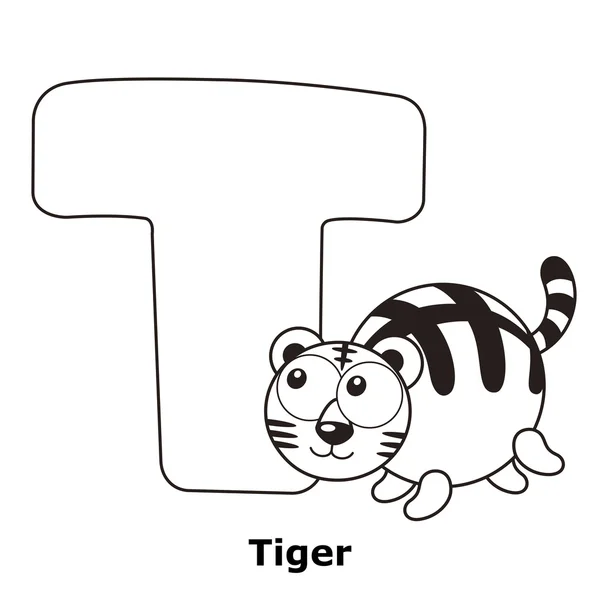 Alphabet à colorier pour enfants, T — Image vectorielle