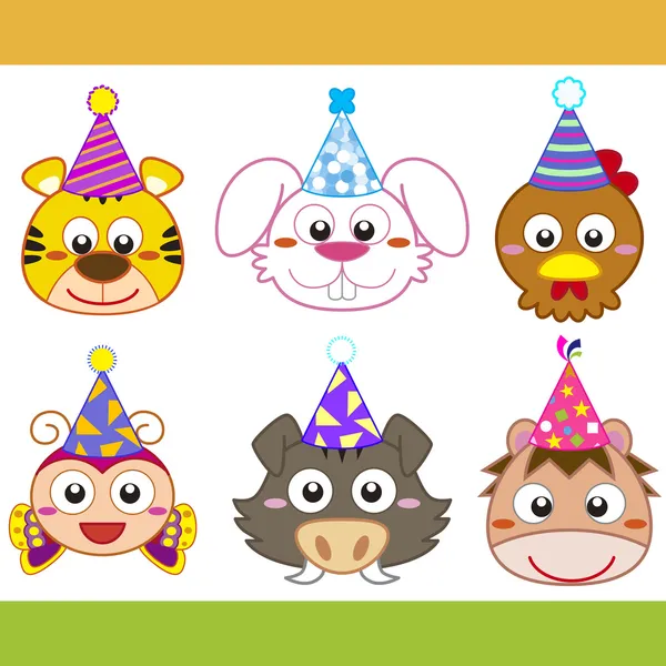 Cartoon Party coleção de ícones animais —  Vetores de Stock