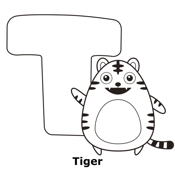 Alphabet à colorier pour enfants, T — Image vectorielle