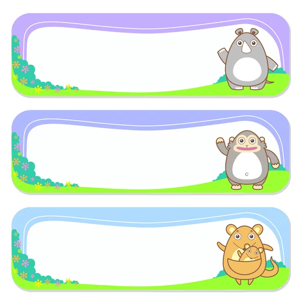 Cute animals set of banner elements — Stockvector