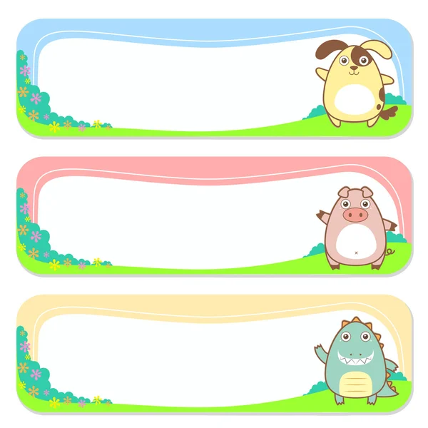 Cute animals set of banner elements — Stockvector