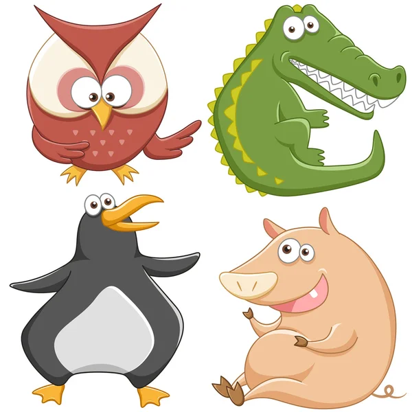 Lindo conjunto de animales de dibujos animados — Vector de stock