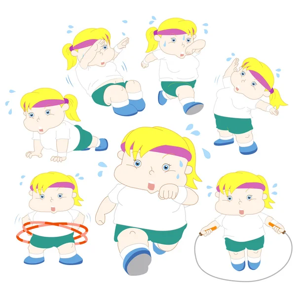 Illustration de la collection de fitness fille en surpoids — Image vectorielle