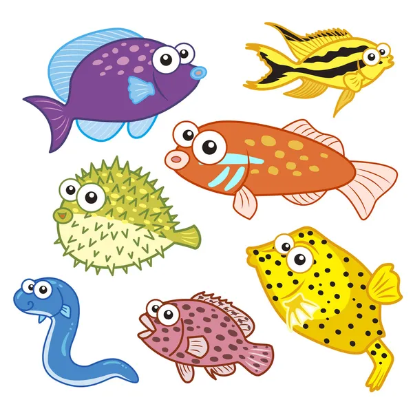 Cartoni animati animali marini con sfondo bianco — Vettoriale Stock