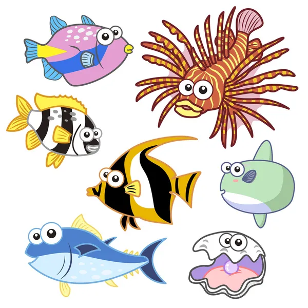 Cartoon sea animals set with white background — Stock Vector