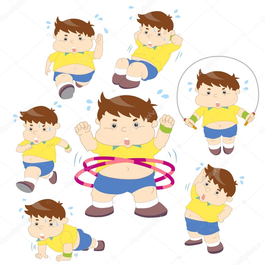 Illustration of overweight boy fitness collection