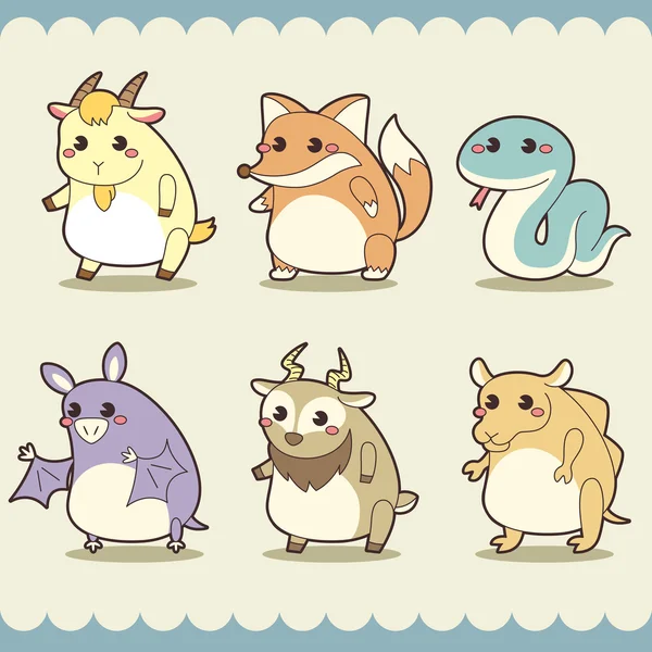Retro cute animals set — Stock Vector