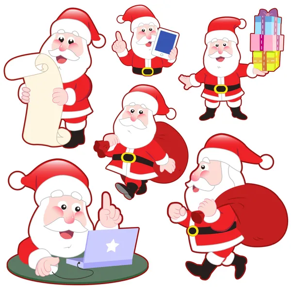 Bonito cartoon Papai Noel coleção —  Vetores de Stock