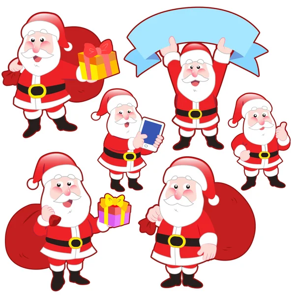 Niedliche Cartoon-Weihnachtsmann-Kollektion — Stockvektor