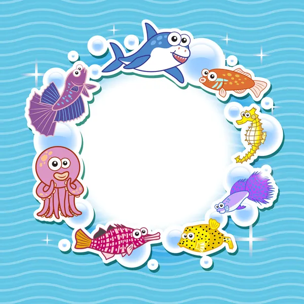 Marco decorativo para la foto con peces tropicales brillantes — Vector de stock