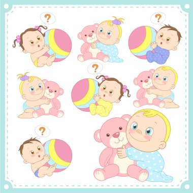 Vector illustration of baby boys and baby girls clipart
