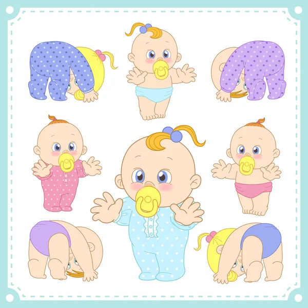 Vector illustration of baby boys and baby girls — Stock Vector