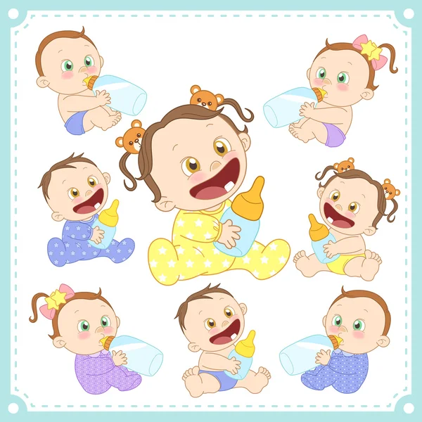Illustrazione vettoriale di neonati e bambine — Vettoriale Stock