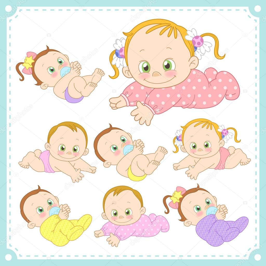 Vector illustration of baby boys and baby girls