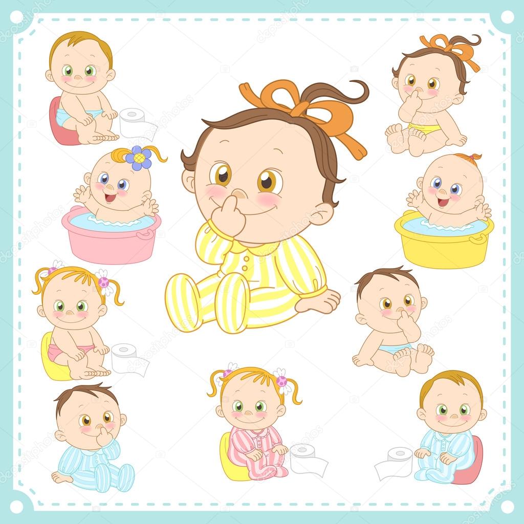 Vector illustration of baby boys and baby girls