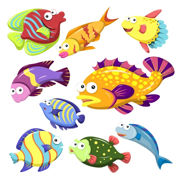 Dibujos animados animales de mar colección de ilusiones — Vector de stock