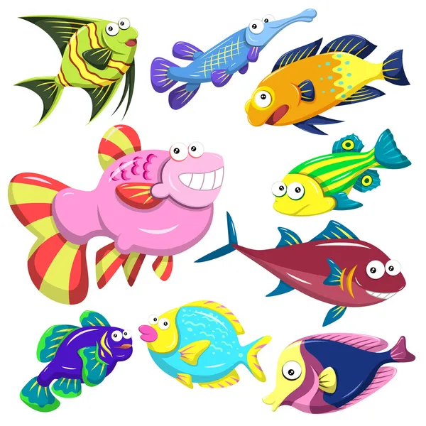 Dessin animé animaux de mer collection illusration — Image vectorielle