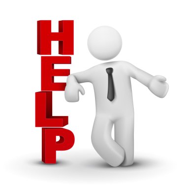 3D işadamı sunan konsept word Yardımı