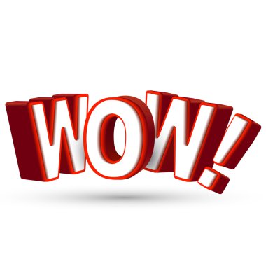word wow sürpriz göstermek için büyük harflerle kırmızı 3d ve hayrete