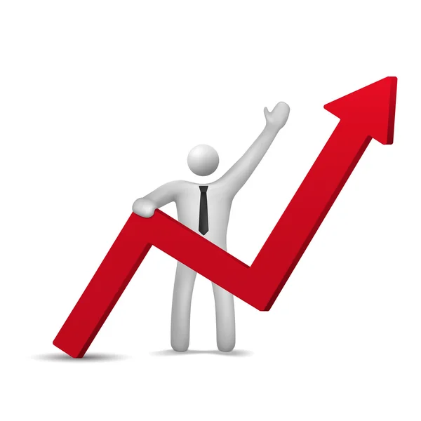 3D Geschäftsmann mit rotem Pfeil nach oben — Stockvektor