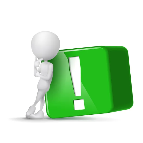 Cube de point d'exclamation humain et vert 3d — Image vectorielle