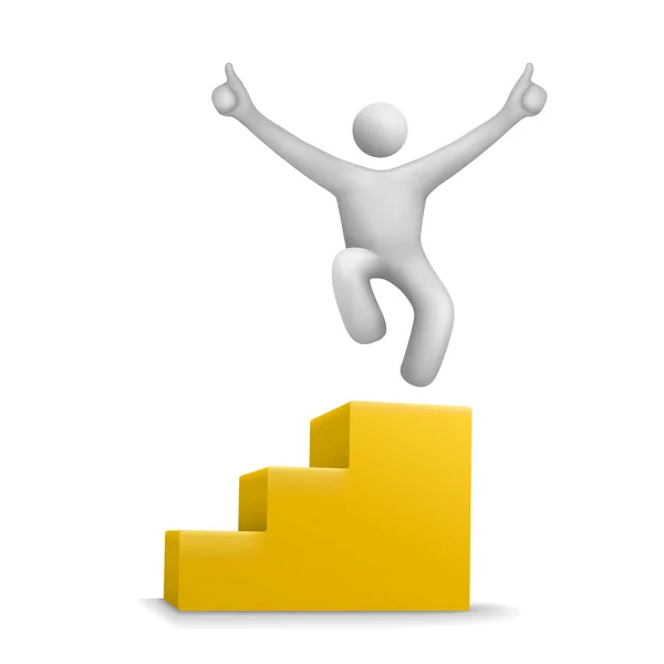 3D людина стрибає на жовтих сходах — стоковий вектор