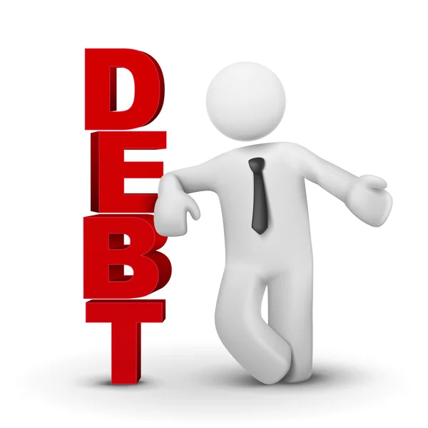 3d uomo d'affari presentando concetto parola debito — Vettoriale Stock