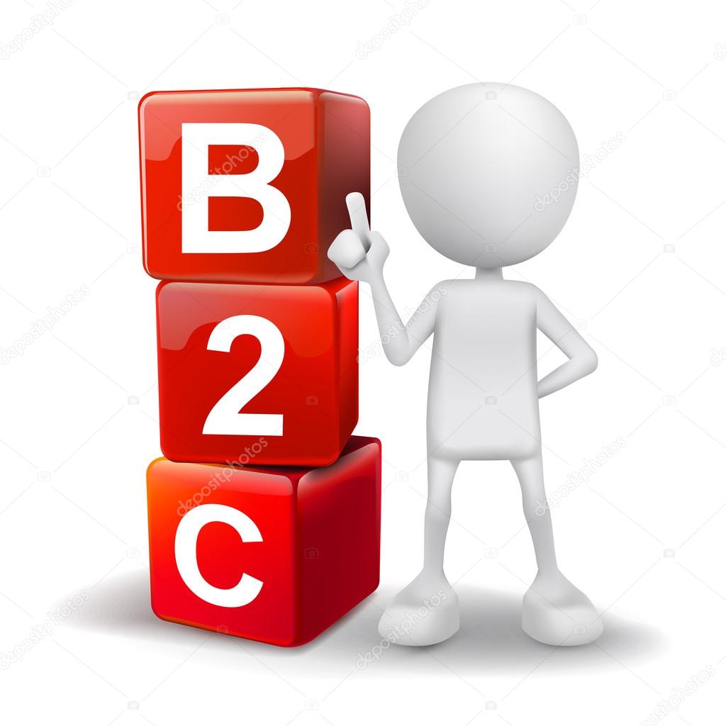 3d illustration of person with word B2C cubes