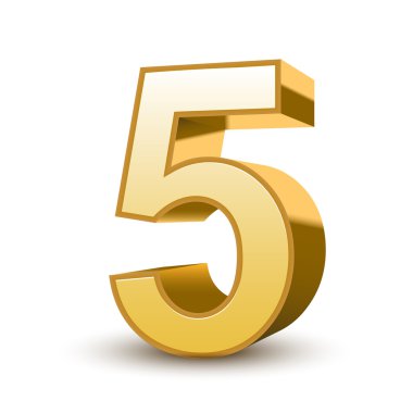 3D parlak altın sayı 5