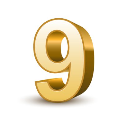 3D parlak altın sayı 9