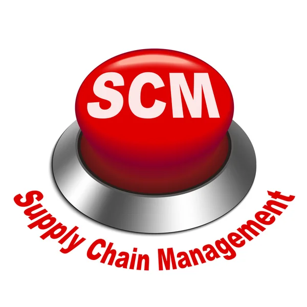 Illustrazione 3d del pulsante scm (supply chain management) — Vettoriale Stock