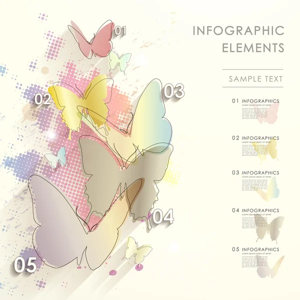 Hand draw style abstract infographics with butterflies — Stock Vector