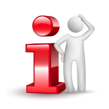 3d adam bilgi simgesi ile düşünme