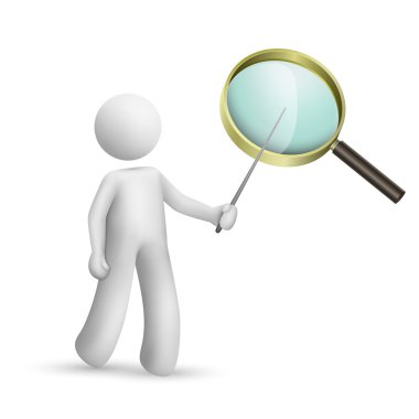 büyüteci işaret eden 3d kişi