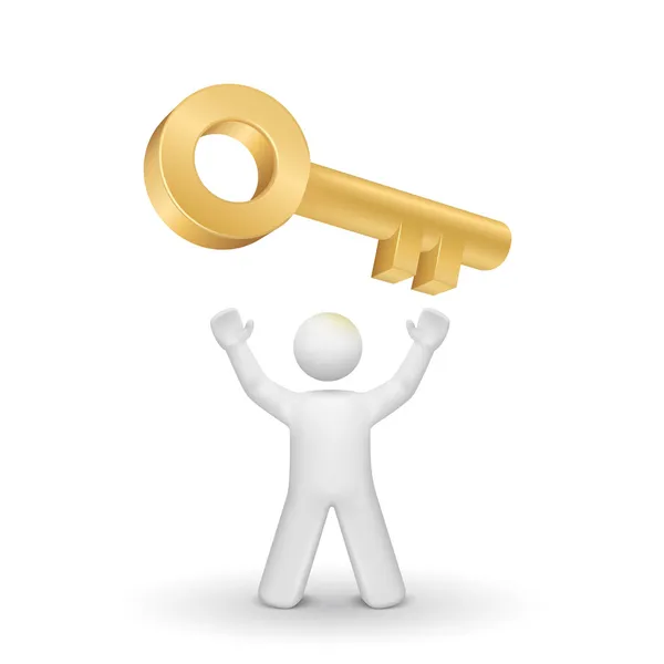 3d person looking up at a key — Stock Vector