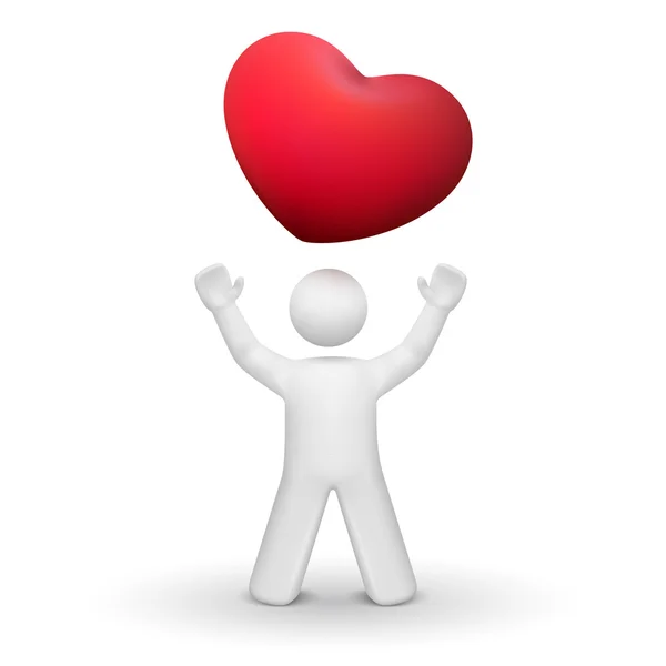 3d persona mirando hacia arriba a un símbolo rojo del corazón — Vector de stock