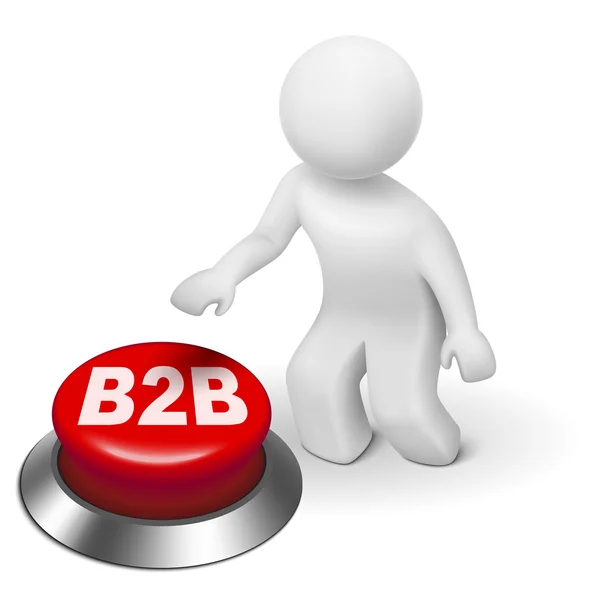 3D-man met b2b (business-to-business) knop — Stockvector
