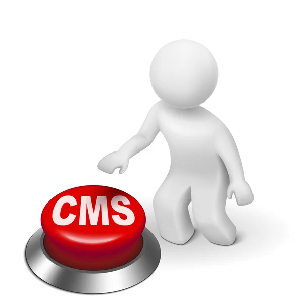 Uomo 3d con pulsante cms (content management system) — Vettoriale Stock